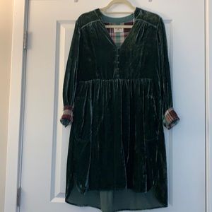 ANTHROPOLOGIE hunter green crushed velvet dress
